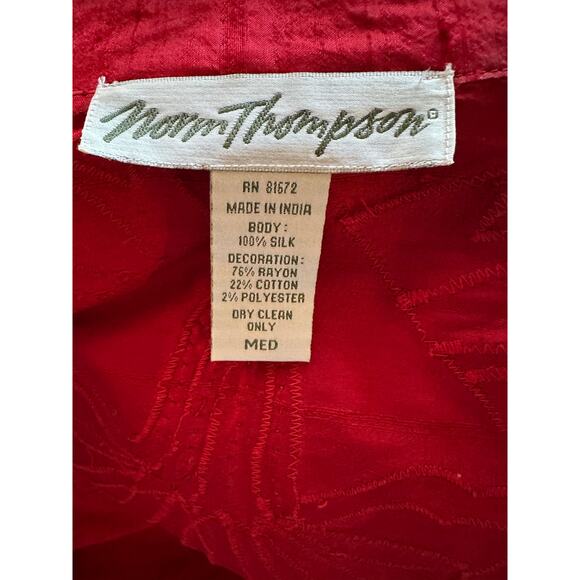 Vintage Norm Thompson Ruby Red Silk Embroidered Holiday Festive Jacket Size M - Picture 5 of 9